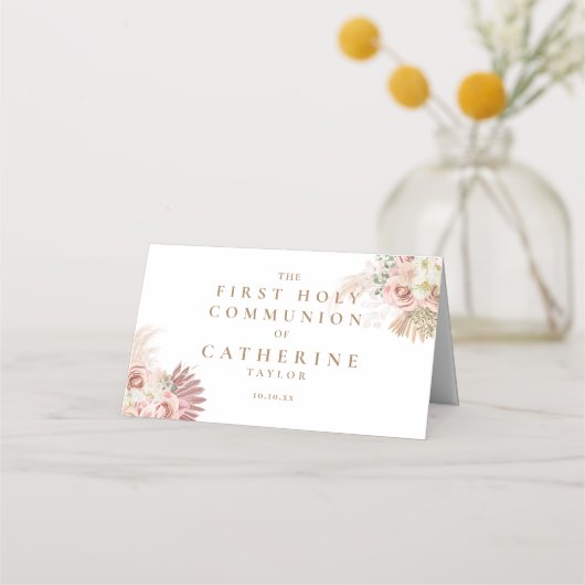 Pampas Grass Floral Erste Heilige Kommune Platzkarte (Rückseite)