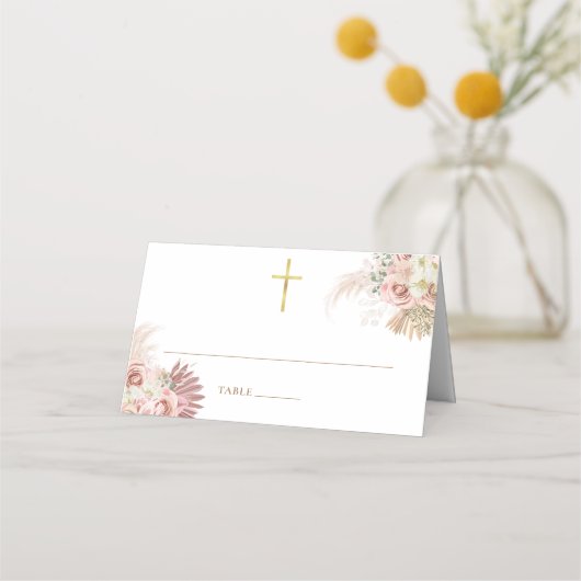 Pampas Grass Floral Erste Heilige Kommune Platzkarte (Vorderseite)