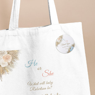 Pampas Grass Floral Gender Reveal Party Vielen Dan Button