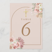 Pampas Grass Floral Gold Cross Tischnummern (Rückseite)