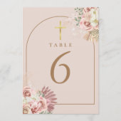 Pampas Grass Floral Gold Cross Tischnummern (Vorderseite)