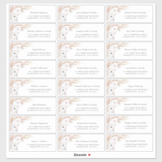 Pampas Grass Floral Guest Names Adressenmarken Aufkleber (Blatt)