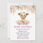 Pampas Grass Floral Highland Cow Boho Babydusche Einladung (Vorderseite)