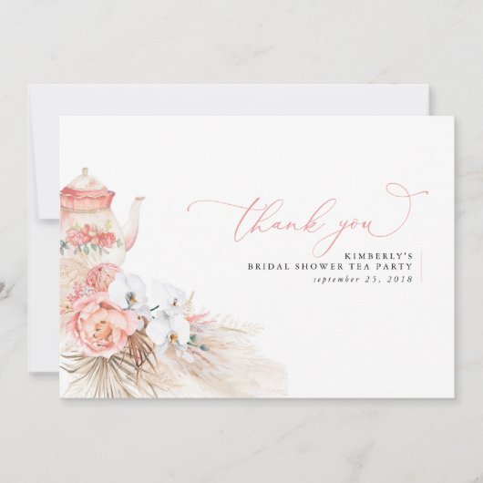 Pampas Grass Floral Pink Brautparty Vielen Dank Dankeskarte (Vorderseite)