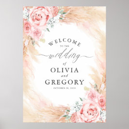 Pampas Grass Floral Pink Hochzeitsempfehlung Poster