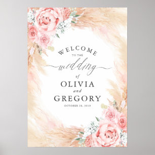 Pampas Grass Floral Pink Hochzeitsempfehlung Poster