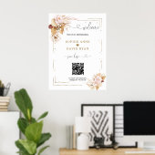 Pampas Grass Floral QR Code Hochzeitsschrift Begrü Poster (Heimbüro)
