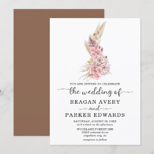 Pampas Grass Floral Rose Lila Hochzeit Einladung