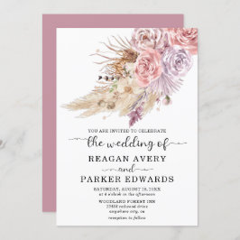 Pampas Grass Floral Rose und Lila Hochzeit Einladung