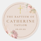 Pampas Grass Floral Taufe Christening Gefallen Runder Aufkleber (Vorderseite)