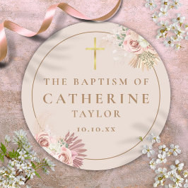 Pampas Grass Floral Taufe Christening Gefallen Runder Aufkleber