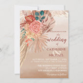 Pampas Grass Floral Terracotta Boho Chic Wedding Einladung (Vorderseite)