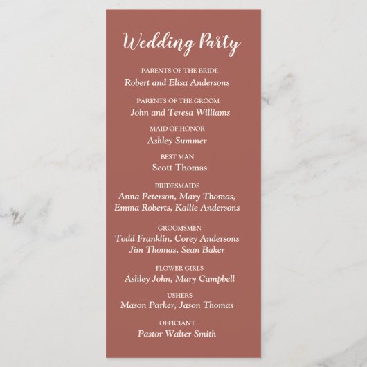 Pampas Grass Floral Terracotta Boho Chic Wedding Programm (Rückseite)