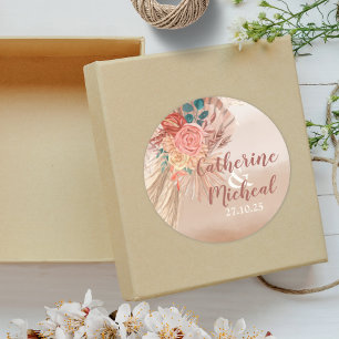 Pampas Grass Floral Terracotta Boho Chic Wedding Runder Aufkleber