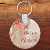 Pampas Grass Floral Terracotta Boho Chic Wedding Schlüsselanhänger (Vorderseite)