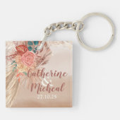 Pampas Grass Floral Terracotta Boho Chic Wedding Schlüsselanhänger (Rückseite)