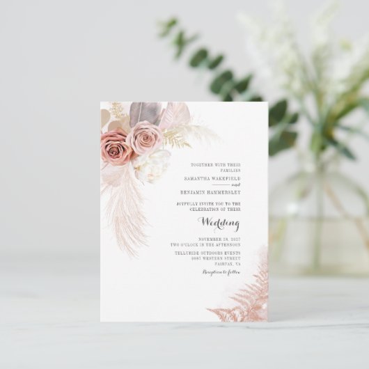 Pampas Grass Floral Terracotta getrocknete Palmen Einladungspostkarte (Stehend Vorderseite)