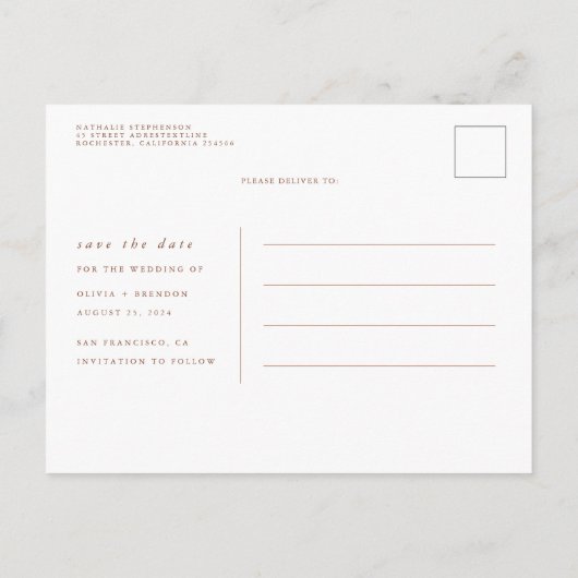 Pampas Grass Floral Terracotta Save the Date Ankündigungspostkarte (Rückseite)