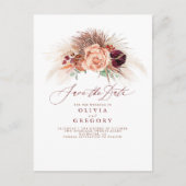 Pampas Grass Floral Terracotta Save the Date Ankündigungspostkarte (Vorderseite)