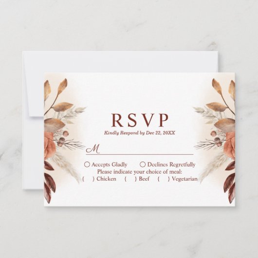 Pampas Grass Floral Terracotta Wedding RSVP Card (Vorderseite)