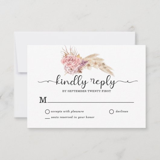 Pampas Grass Floral Wedding RSVP Karte (Vorderseite)