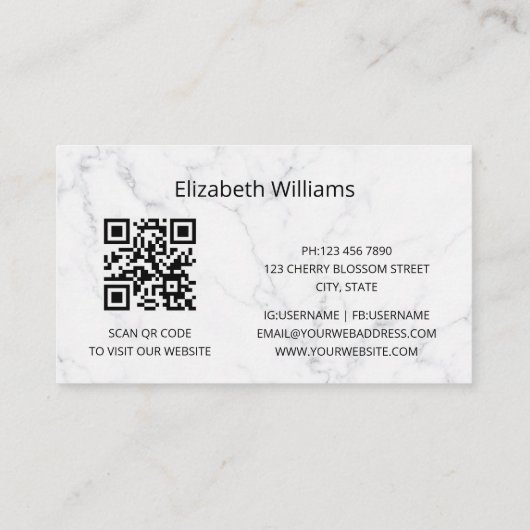 Pampas Grass Foto Marmor | QR-Code Visitenkarte (Rückseite)