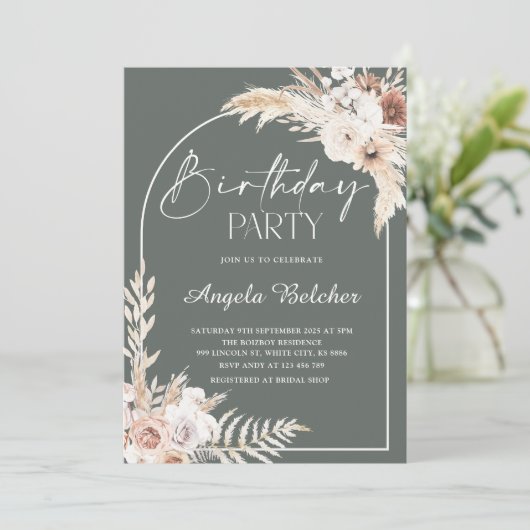 Pampas Grass Geburtstagsparty Einladung (Stehend Vorderseite)