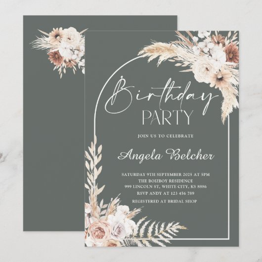 Pampas Grass Geburtstagsparty Einladung (Vorne/Hinten)