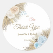 Pampas Grass Gender Reveal Er oder sie danke Ihnen Runder Aufkleber (Vorderseite)