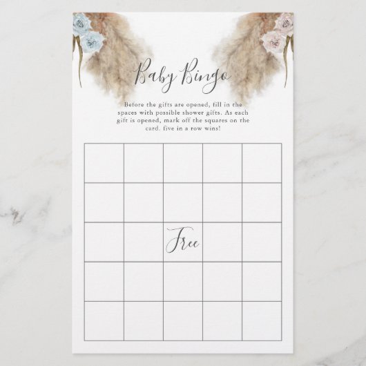 Pampas Grass Gender Reveal Party Baby Bingo Game (Vorderseite)