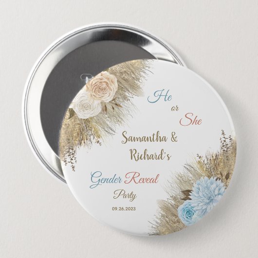 Pampas Grass Gender Reveal Party Er oder sie Button (Vorne & Hinten)