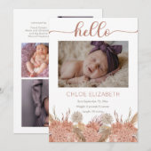 Pampas Grass Girl 4 Foto Collage Birth Ankündigung (Vorne/Hinten)