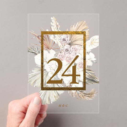 Pampas Grass Gold Boho Akryllische Tischnummer (Insitu (Handheld))