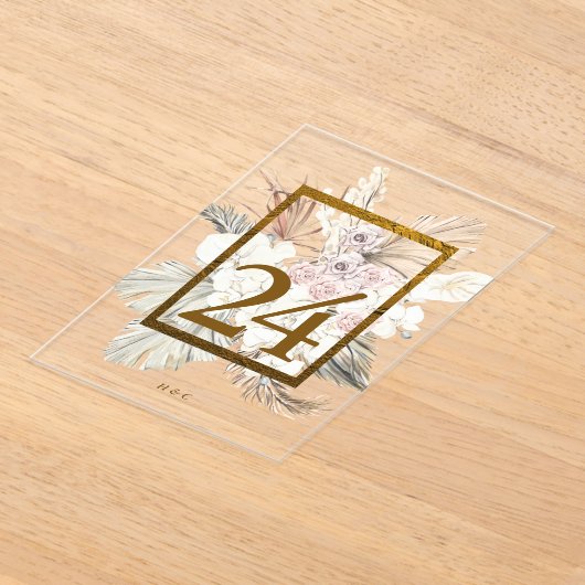 Pampas Grass Gold Boho Akryllische Tischnummer (Ablage )