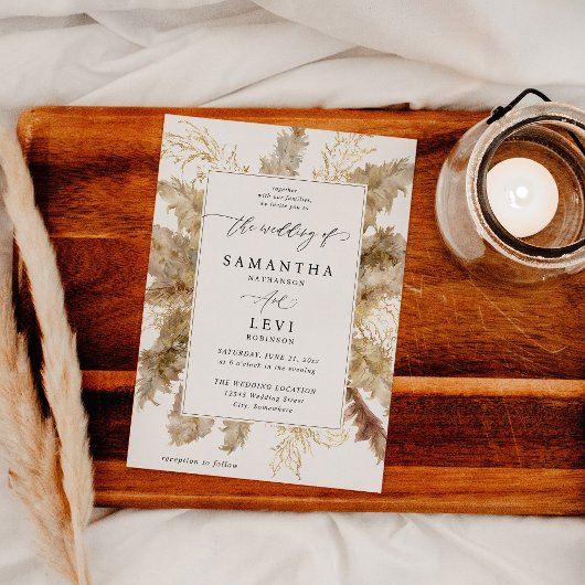 Pampas Grass & Gold Boho Wedding Einladung