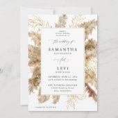 Pampas Grass & Gold Boho Wedding V2 Einladung (Vorderseite)