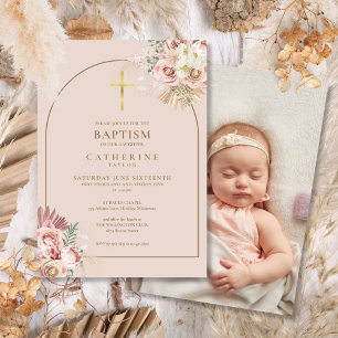Pampas Grass Gold Foto Taufe Christening Einladung