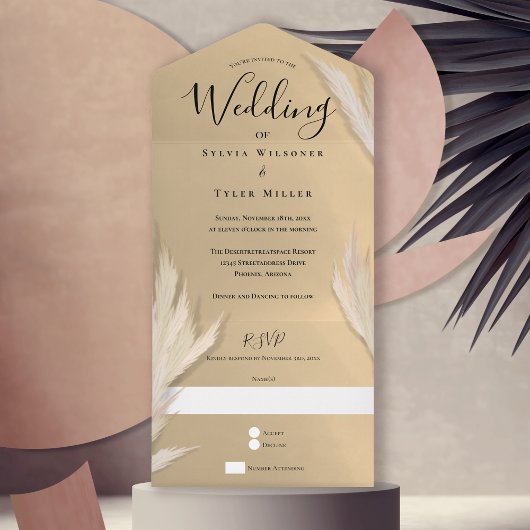 Pampas Grass Gold Wedding All In One Einladung
