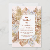 Pampas Grass Gold Wedding Einladung (Vorderseite)