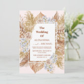 Pampas Grass Gold Wedding Einladung (Stehend Vorderseite)