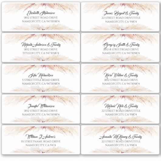 Pampas Grass Guest Names Address Labels (Vorderseite)