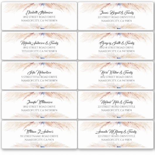 Pampas Grass Guest Names Address Labels (Vorderseite)