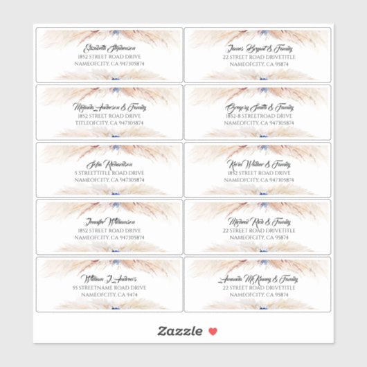 Pampas Grass Guest Names Address Labels (Blatt)