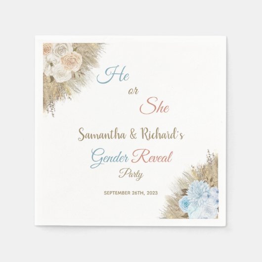 Pampas Grass He or She Gender Reveal Baby Shower Serviette (Vorderseite)