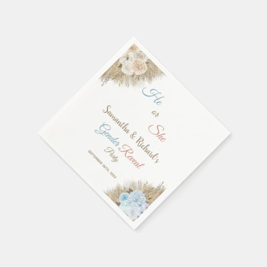 Pampas Grass He or She Gender Reveal Baby Shower Serviette (Ecke)