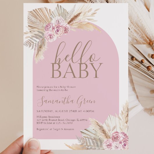 Pampas Grass Hello Baby Dusche Einladung
