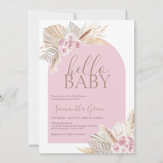 Pampas Grass Hello Baby Dusche Einladung (Vorderseite)