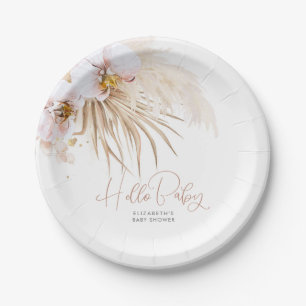 Pampas Grass Hello Baby Shower Boho Pappteller