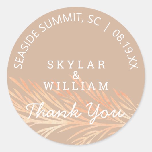 Pampas Grass Hochzeit neutraler Toasted Almond Runder Aufkleber (Vorderseite)