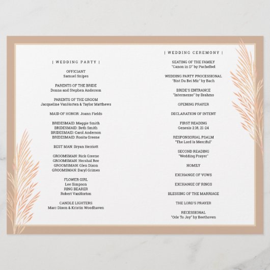 Pampas Grass Hochzeitfeier Botanisch geflochten (Rückseite)